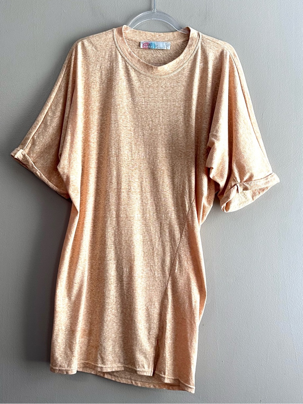 Free People Beach Orange Oversized Asymmetrical Relaxed Coverup Tee Womens Small
